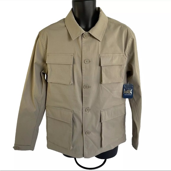 New Mens George Button Up Utility Jacket Sz S NWT Stonewash - Picture 1 of 9